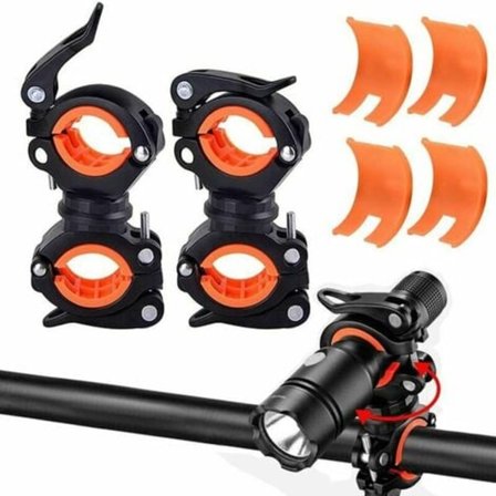 2-pakkaus pyörän taskulampputeline - 360° kierto - Säädettävä ohjaustangon kiinnike pyörän valoille