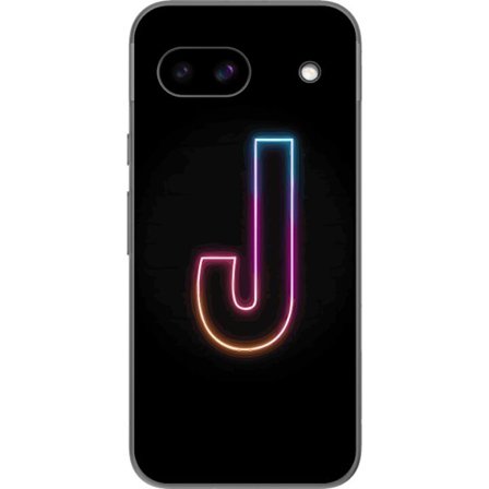 Kompatibel Mobilcover til Google Google Pixel 8a Minimalistisk neonbogstav J i farveskiftende lys mod sort baggrund