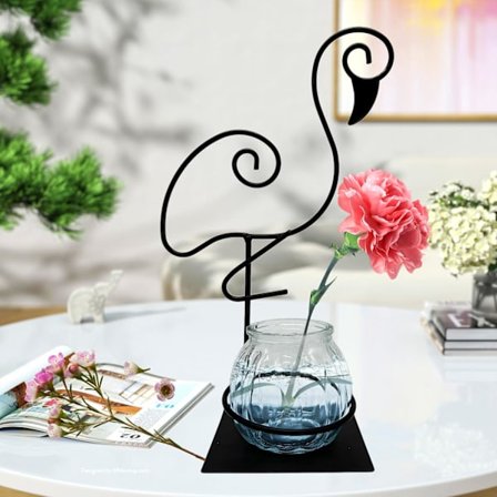 Flamingo Plantestativ, Moderne Bordplade Glas Terrarium med Metalramme, Dekorativ Holder til Hydroponik og Bolighavedekoration