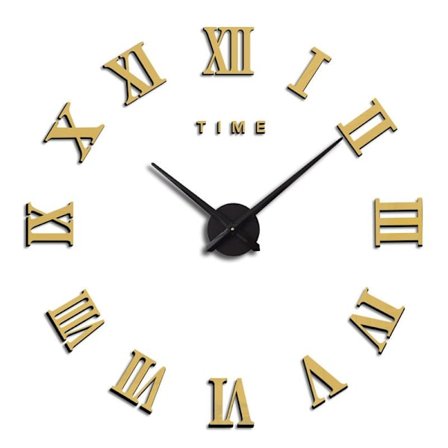 Gyllen DIY Stor Veggklokke Romertall Stor Klokke 3D Dekaler