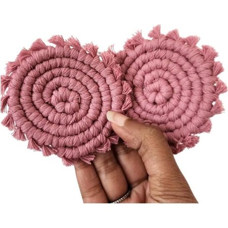 2 STK Bil Kopholder Brikker, Bomulds Macrame Brikker - Boho Drikke Brikker til Kvinder, Sødt Bil Tilbehør, Skridsikre Kop Måtter (Cha