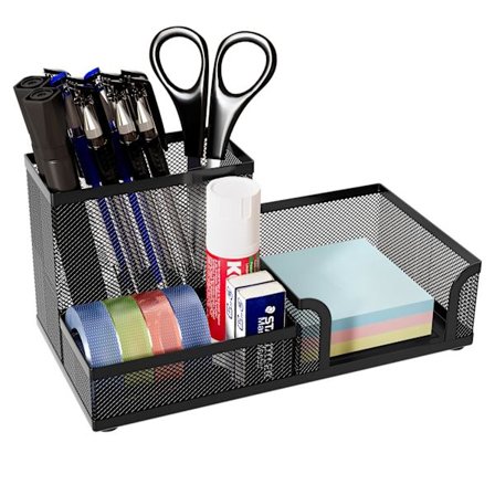 Kontor Mesh Skrivebord Ryddig Allsidig Skrivesaker Oppbevaring Skrivebord Sticky Note Organizer Pennholder, Svart