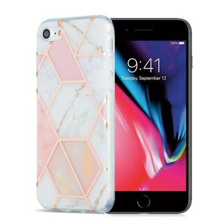 Marmormotiv iPhone 7 / iPhone 8 / iPhone SE 2020 skal - Rosa / Vit