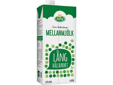 Arla Mjölk mellan lång hållbarhet 1L 1,5% - Lyreco - Kök och servering - Kaffe och te - Kaffemjölk