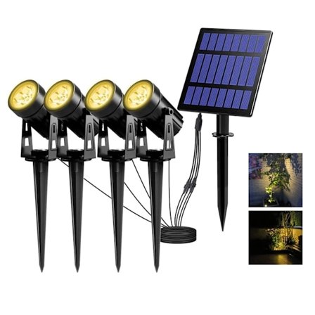 Solar Spotlight Utomhus 4 Delar Solar Spotlight Solar Trädgårdslampa Solar Lampa Utomhus Vattentät 3000K LED Solar Floodlight med 12M Kabel