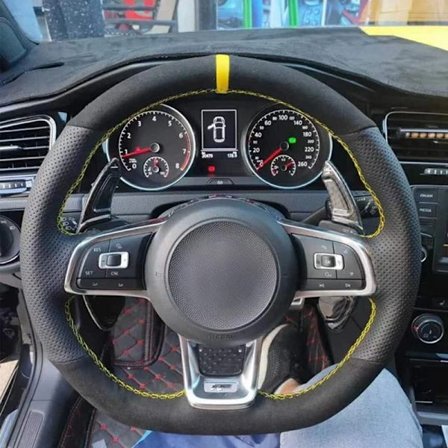 Rattkåpa för kompatibel med Volkswagen VW Golf R MK7 Golf 7 GTI VW Polo GTI Scirocco 2015 2016 svart mocka äkta läder