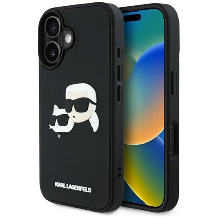 Karl Lagerfeld HC 3D Rubber Double Heads iPhone 16-etui - svart