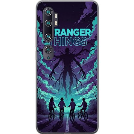 Kompatibel Mobilcover til Xiaomi Xiaomi Mi Note 10 Stranger Things-inspireret fantasyillustration med mørkt monster, cyklende børn og dramatisk rød