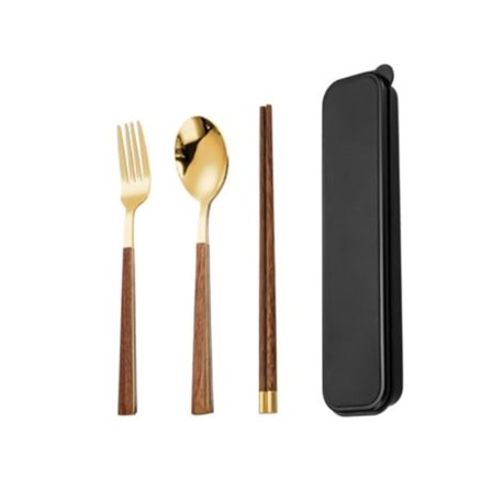 Reisesett med bestikk og etui, 3 deler, sunt og miljøvennlig, spisepinner, gaffel og skje, gjenbrukbart bestikk TRUYUETY
