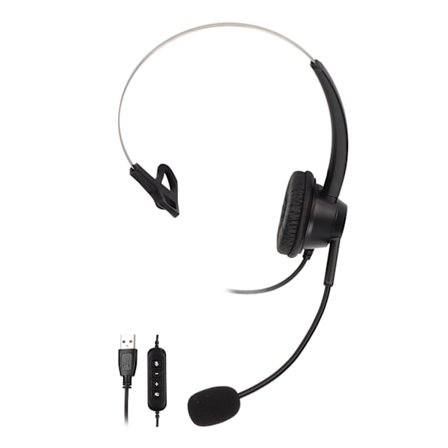 H360-USB-3 Telefonheadset Sort Volumenjustering Lydløs Ensidige Hovedtelefoner med USB-stik til Callcenter