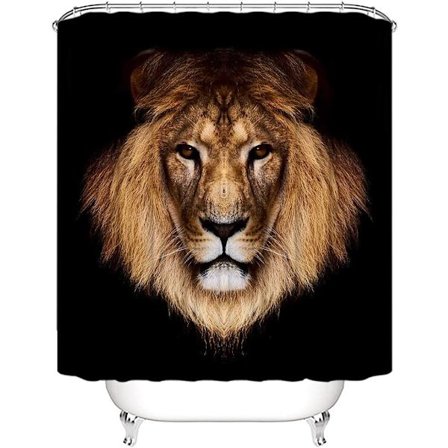 Svart lejon duschdraperi för badrum, tyg badrum set 12 st krokar (72'' B x 72'' L)