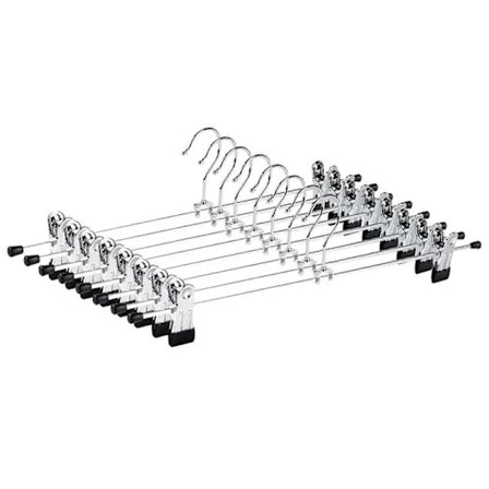 10-pak 40 cm krombelagte bøjler i jern, sølvfarvede metalbuksebøjler til bukser, shorts, nederdele, strømper, undertøj, med skridsikre klemmer