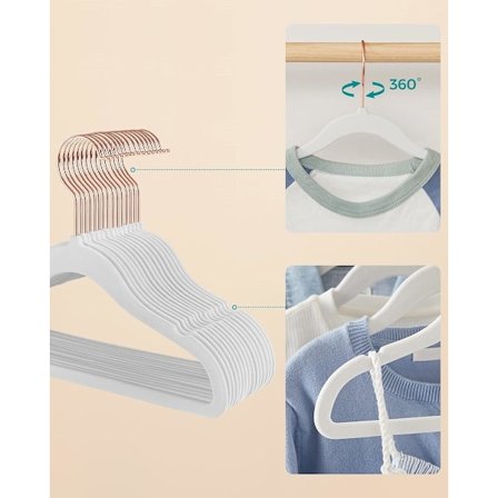 Pakke med 10, White Cloud Velvet Henger med 360° Roségull Svingbare Kroker, Plassbesparende Kleshengere, Sklisikre Henger