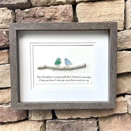 Fugler i farget glass på grenen Sea Glass Rainbow Bird Ornament A