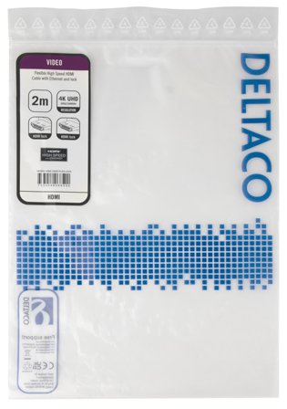 Deltaco High-Speed Flex HDMI cable, 2M, w/lock, 4K UHD, black