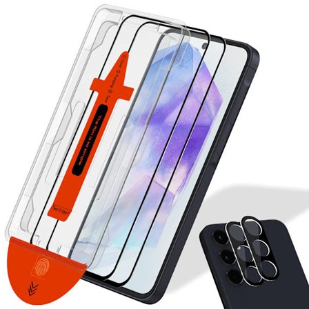 2-Pack Samsung A55 Skärmskydd & 2-Pack linsskydd - Härdat Glas | [Automatisk Installation] - Bubbelfritt