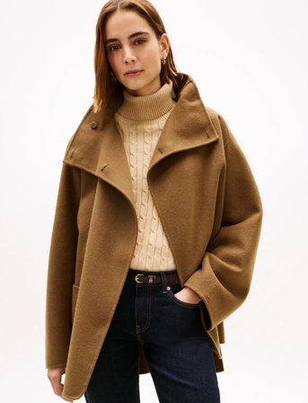 Tommy Hilfiger Df Wool Gb Funnel Nk Coat - Brown - S/M