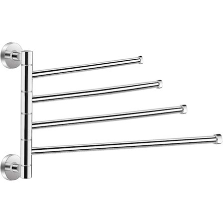 Håndkleholder med 4 svingbare armer, 180 graders rotasjon, rustfri, veggmontert, svingbar, for bad og kjøkken