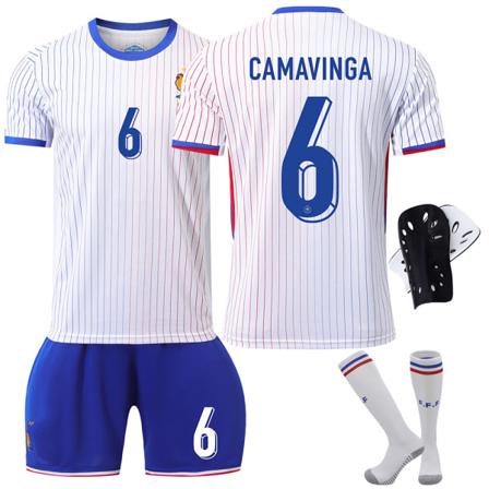 Frankrike 2024 drakt fotballdrakt EM-cup utgave hjem barn voksen sett nr. 6 CAMAVINGA With socks+protective gear XS