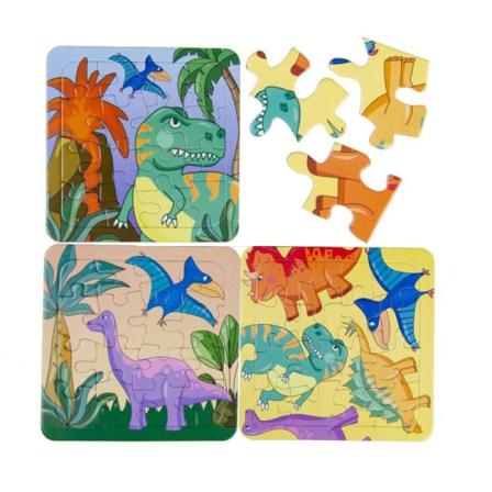 3 Pack Pussel Dinosaur Kids 14x14cm Multifärg