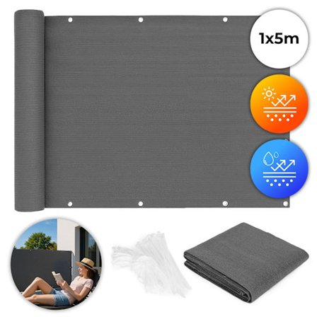 Balkong Sekretessskärm med beslag 100x500 cm Skärmnät + Monteringstillbehör Grå MultiGarden