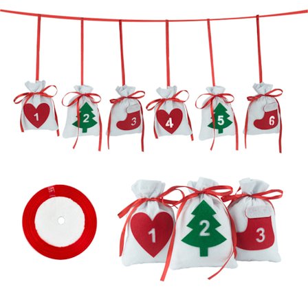 11*16 guirlande de Noël bouquet sac en tissu de feutre 1-24 numérique Noël compte à rebours sac de calendrier