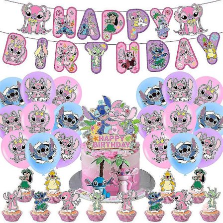 Lilo & Stitch Tema Dekorationer Ballonger Set Tårta Toppers Ballonger Rekvisita