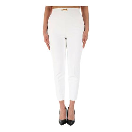Elisabetta Franchi, Cigarette Trousers In Double Layer Fabric Wit, Dames, Maat:M,polyester