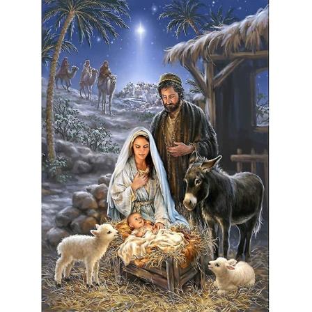 5d diamantmalerisæt,religionspræst hyrde Jesus julekrybbe, fuld bore-diy diamantkunst korssting maling efter tal (hyrde) 100038 20x25CM