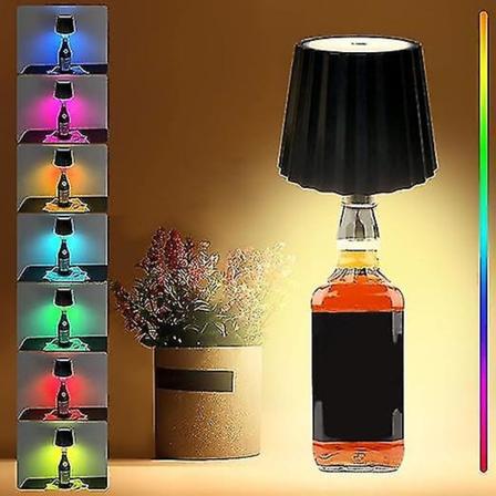 LED Batteridrevet Bordlampe - Oppladbar, Dimbar, Trådløs Flaskelampe Med RGB Farger Black