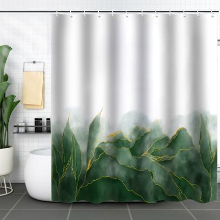 (Grønn 2#) Enkelt abstrakt bladmønster dusjforheng-180*180cm,, Maskinvaskbart polyester dusjforheng med 12 kroker, Baderomskargardiner