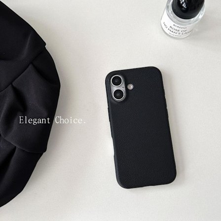 Fodral för iPhone 16 svart Enkelt läder dopamin