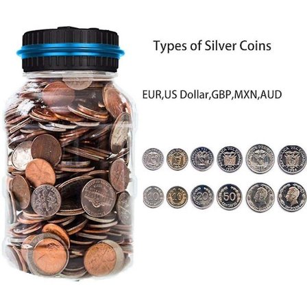 Myntboks med digital teller for oppbevaring av mynter - USD, EUR, GBP, AUD