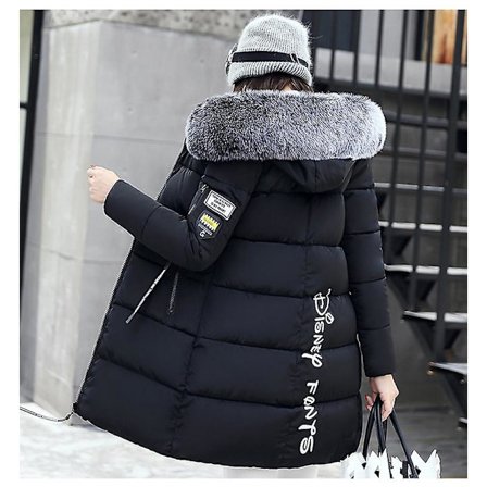 Dame Pufferjakke Lang Vinterjakke Normal Fit Varm Basic Casual Jakke Sort