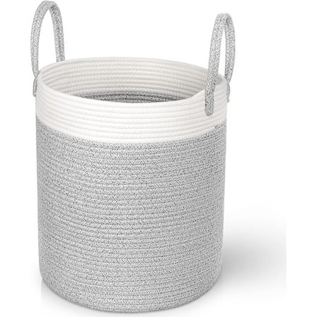 Sammenleggbar skittentøyskurv, grå 40L klesvaskkurv med bomullstau