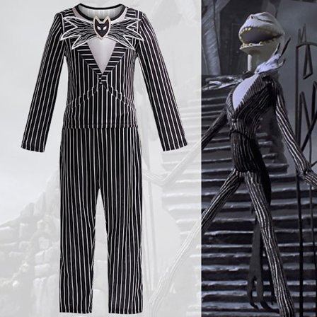 Gos- Nightmare Skeleton Jack Cosplay Stribet Todelt Halloween Cos Kostume