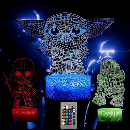 Tähtien sota yövalot lapsille, 16 väriä Baby Yoda lamppu makuuhuoneen sisustus 3D illuusio 3 kuviota Tähtien sota lahjat