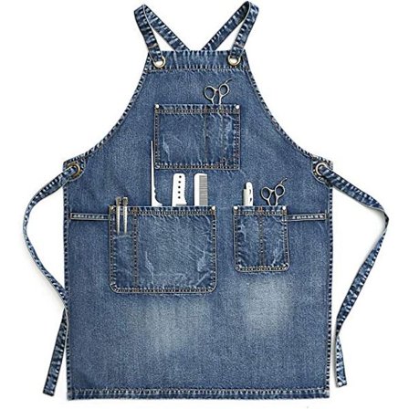 Unisex Blå Denimförkläde för Frisör, Hantverkare, Barista, Grillning