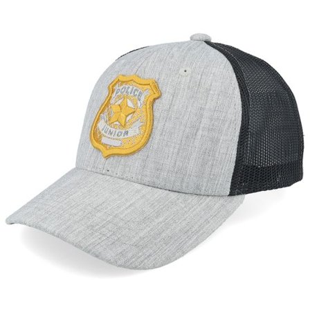 Kiddo Cap - Grå trucker Keps - Kids 3d Police Badge Junior Heather Grey/Black Trucker @ Hatstore