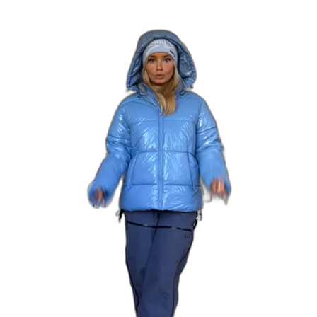 Blå pufferjacka med huva