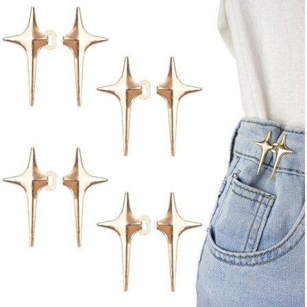 Par Jeans Knapper Pins, Fire Spiss Stjernedesign Stramme Midjeknapper, Justerbar og Syfri Metallbukse Midjestrammer