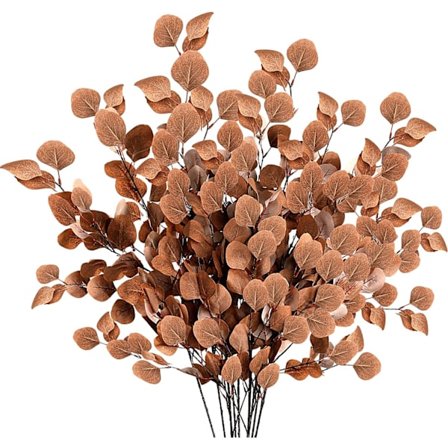 6 stk. Kunstige Eucalyptusgrene til Efterår - Lange Sølvdollarblade - Falske Silke Eucalyptusbladgrene til Indendørs Hjem - Efterårsfestival