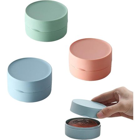 ING Sett med 3 runde såpeskåler med lokk Bærbar reisesåpeboks for fast såpe og sjampo Ideell for baderomsoppbevaring, camping og reise