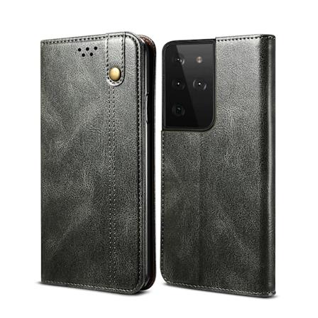 Waxy Crazy Horse Texture TPU + PU Læder Cover til Samsung Galaxy S21 Ultra 5G