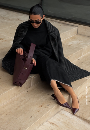 Bubbleroom - Faux Leather Tote Bag - Dark brown - Kläder