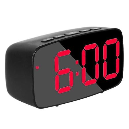 Smart digitalt vækkeur til sengebordet, rødt LED-rejse-USB-bordur med 12/24h dato temperatur snooze til soveværelse, sort
