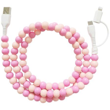 Fleksibel 2 i 1 opladningsledning med farvede perler Dekoration Hurtig opladningskabel til Phone 15 Pad Tablets Enheder Lys pink og pink