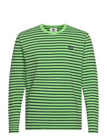 Mel Stripe Long Sleeve Gots T-Langærmet Skjorte Grøn Double A By Wood Wood
