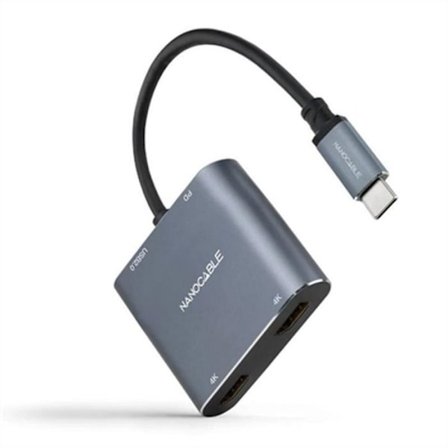 Tillbehör för nanokabelkabel - 10.16.4305 - NANOCABLE - USB-C till 2xHDMI/USB2.0/PD-omvandlare 15 cm, färggrå