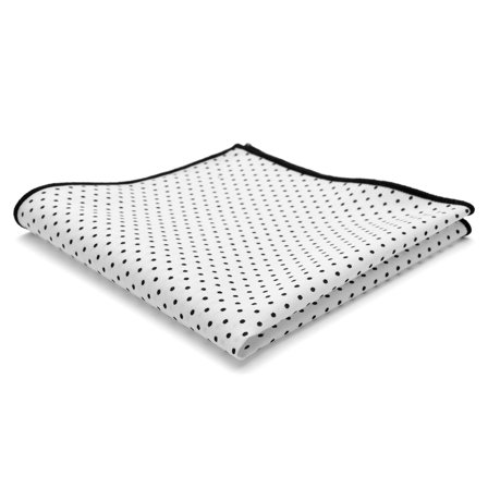 Biała bawełniana poszetka w czarne kropki dla mężczyzn - Wzorzyste poszetki